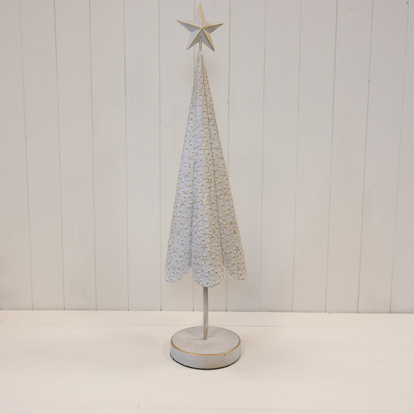 Off White Christmas Tree with Brushed Gold Stars Large