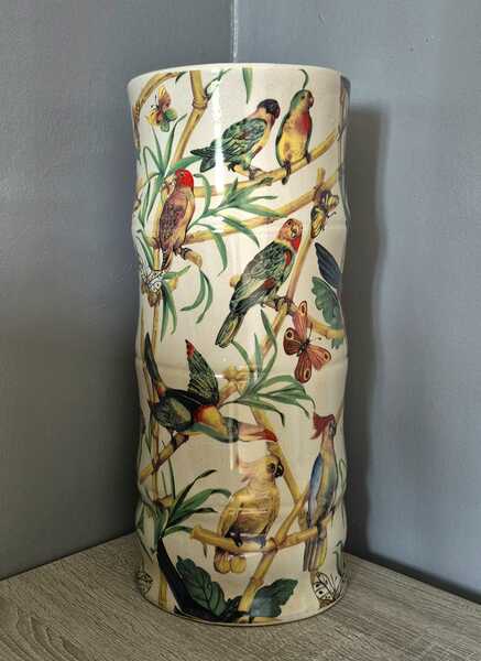 Ceramic Umbrella Stand  Bamboo & Tropical Bird Design