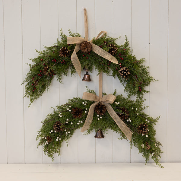 Arc Wreath - branch/berry/PE pine/pinecone/bell/ribbon bow