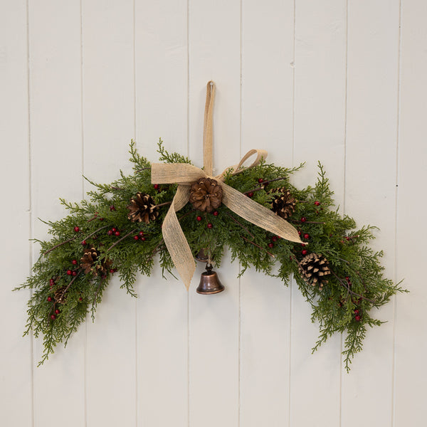 Arc Wreath - branch/berry/PE pine/pinecone/bell/ribbon bow