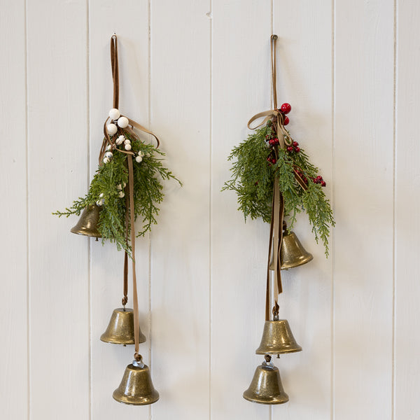 Hanging Bells with Greenery and White Berries