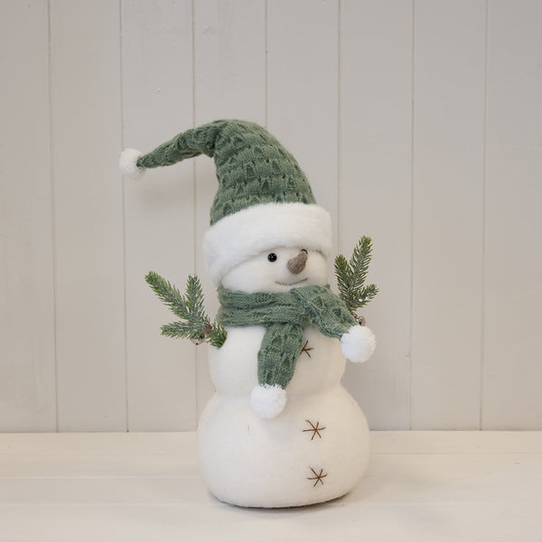 Sage and white felt standing snowman with branch-style arms