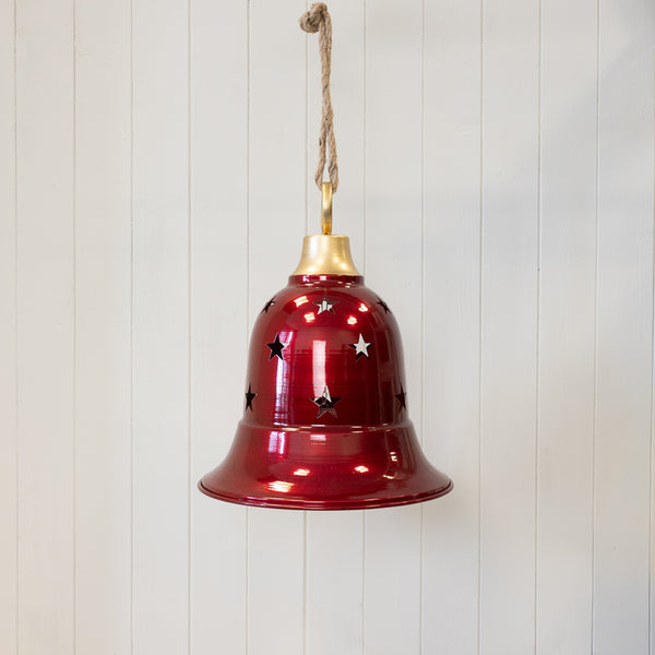Large Glossy Red Metal Bell with Cut-Out Detail