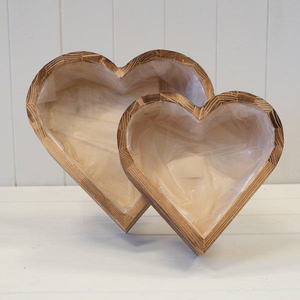 Set of Two Heart Wooden Planters