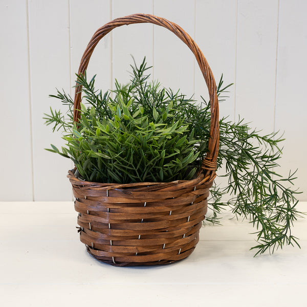 Round Brown Willow Basket with overhandle