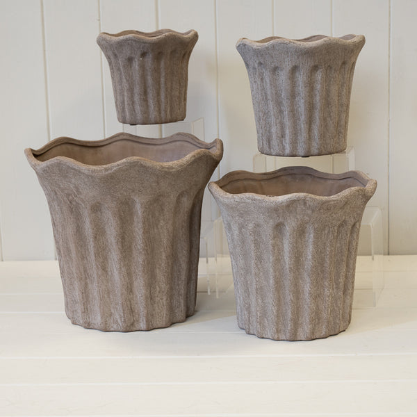 Brown Fluted Stoneware Pot
