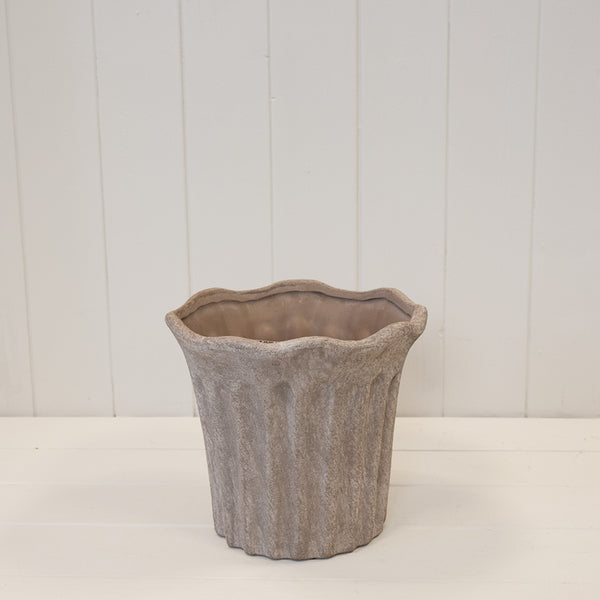 Brown Fluted Stoneware Pot