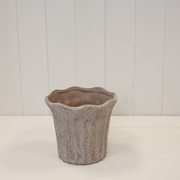 Brown Fluted Stoneware Pot