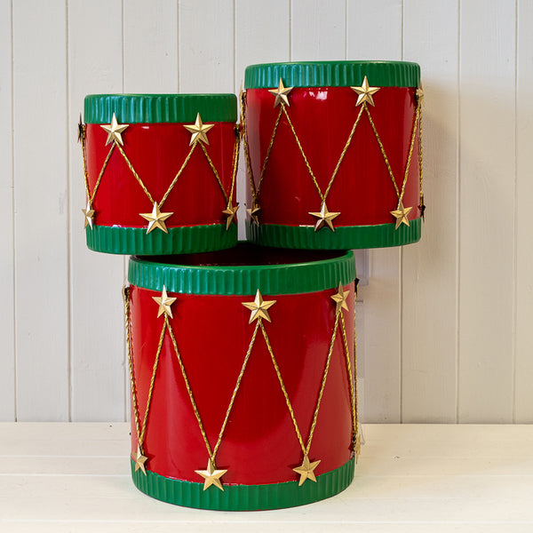 Set of 3 Christmas Planters Red with Green and Gold Detail