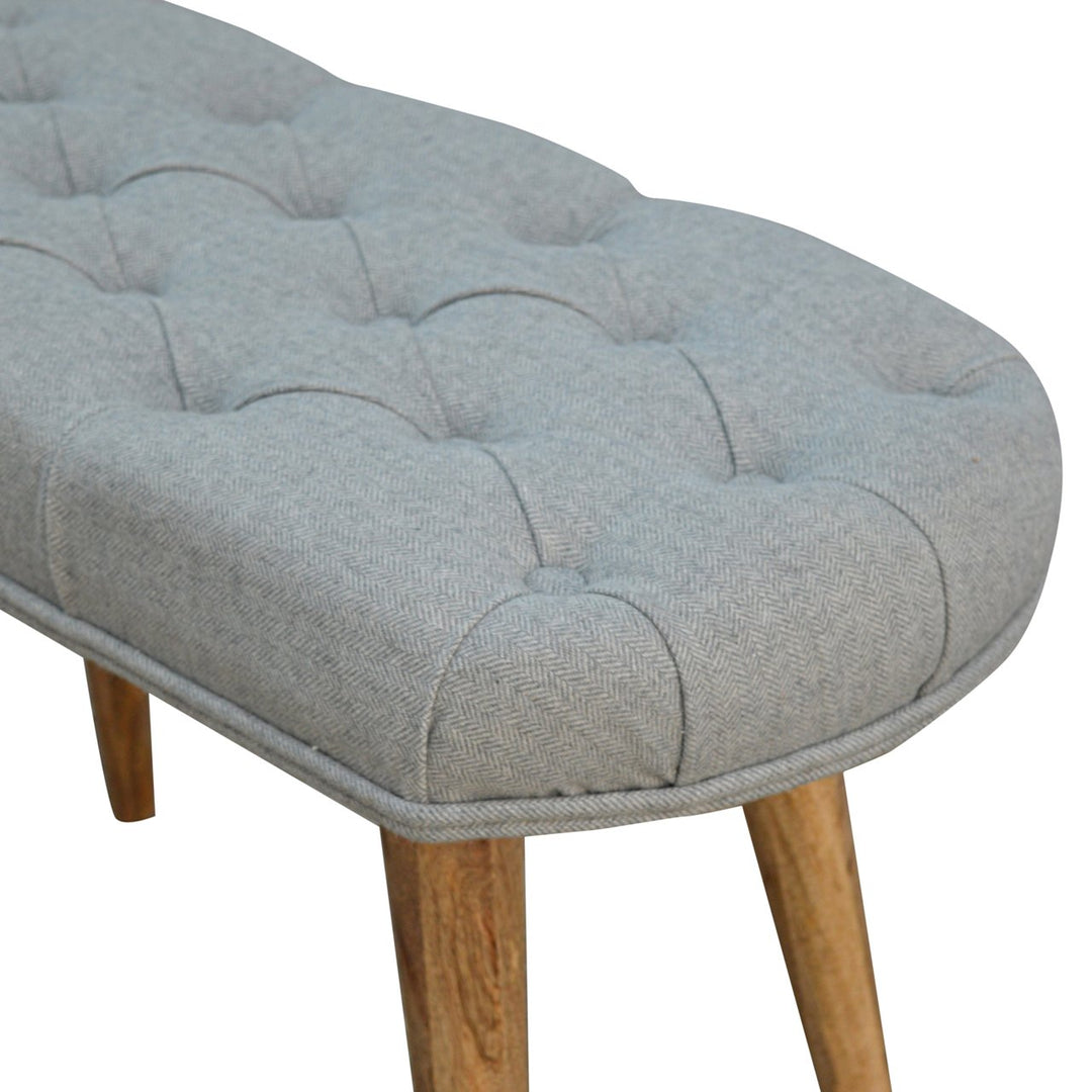 Deep Button Grey Tweed Bench-Smiddy Furniture