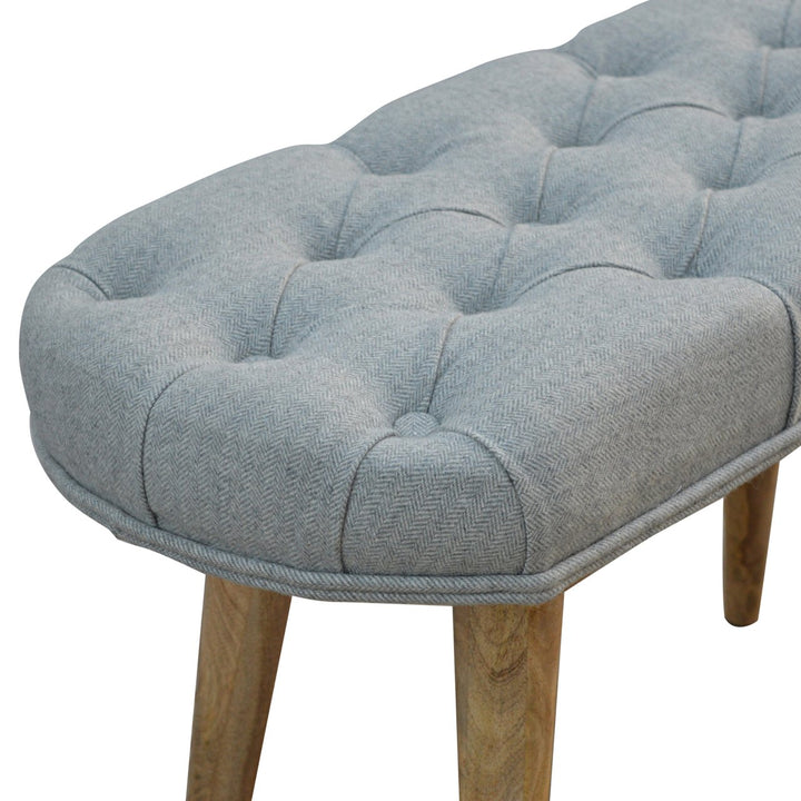 Deep Button Grey Tweed Bench-Smiddy Furniture
