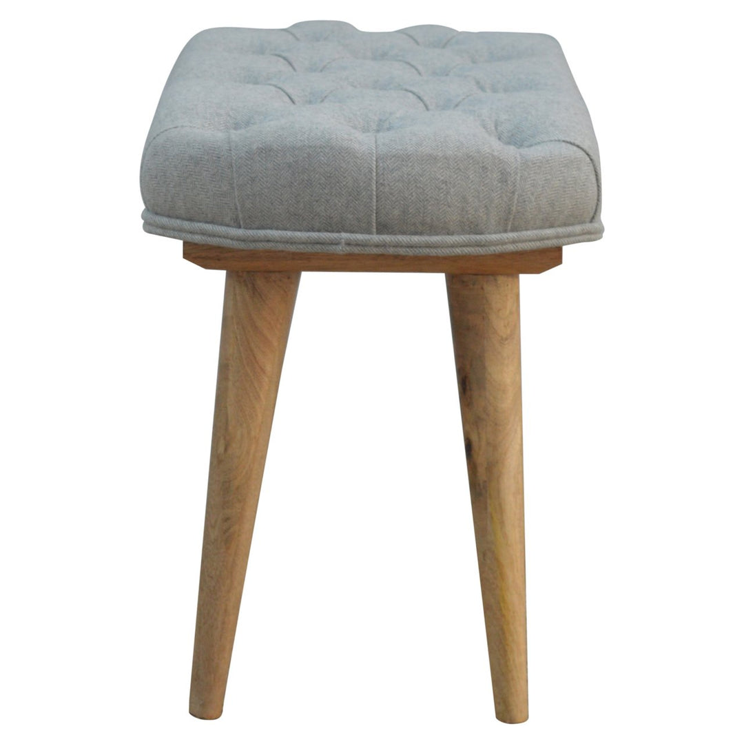 Deep Button Grey Tweed Bench-Smiddy Furniture