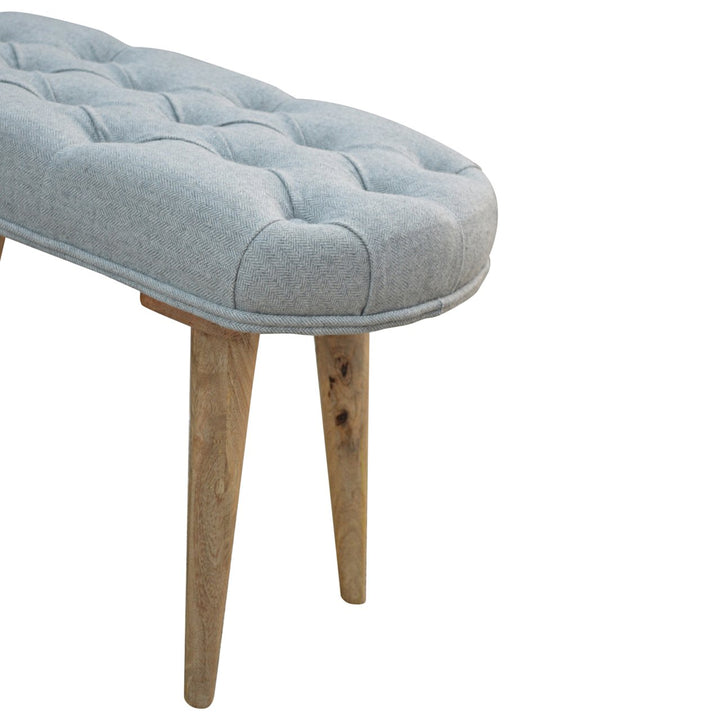Deep Button Grey Tweed Bench-Smiddy Furniture