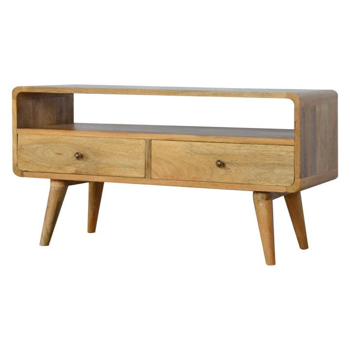 Curved Oak-ish Media Unit-Smiddy Furniture