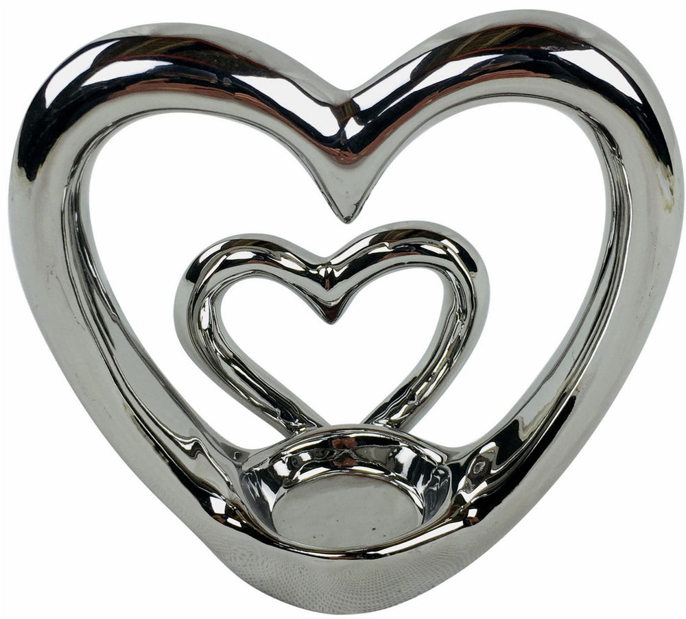 Silver Double Heart Tealight Holder - Smiddy Furniture-2