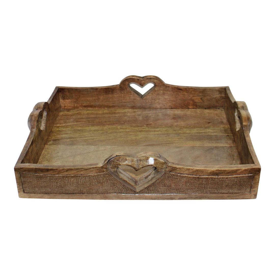 Set Of 2 Mango Wood Heart Detail Serving Trays - Smiddy Furniture-2