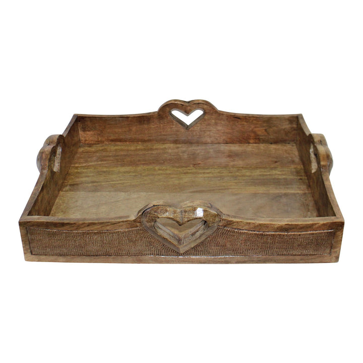 Set Of 2 Mango Wood Heart Detail Serving Trays - Smiddy Furniture-2
