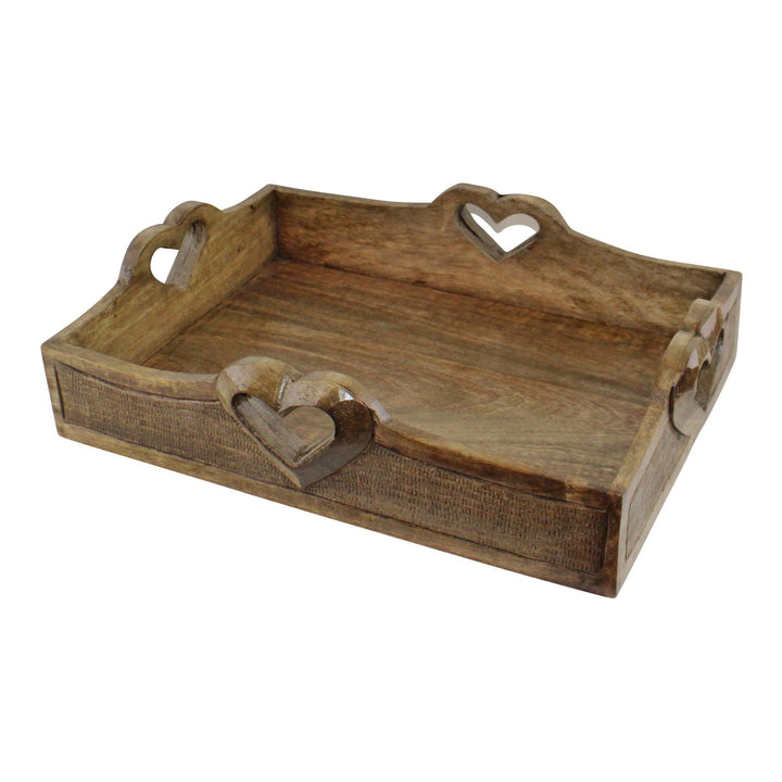 Set Of 2 Mango Wood Heart Detail Serving Trays - Smiddy Furniture-3