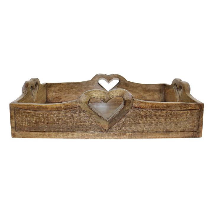 Set Of 2 Mango Wood Heart Detail Serving Trays - Smiddy Furniture-4