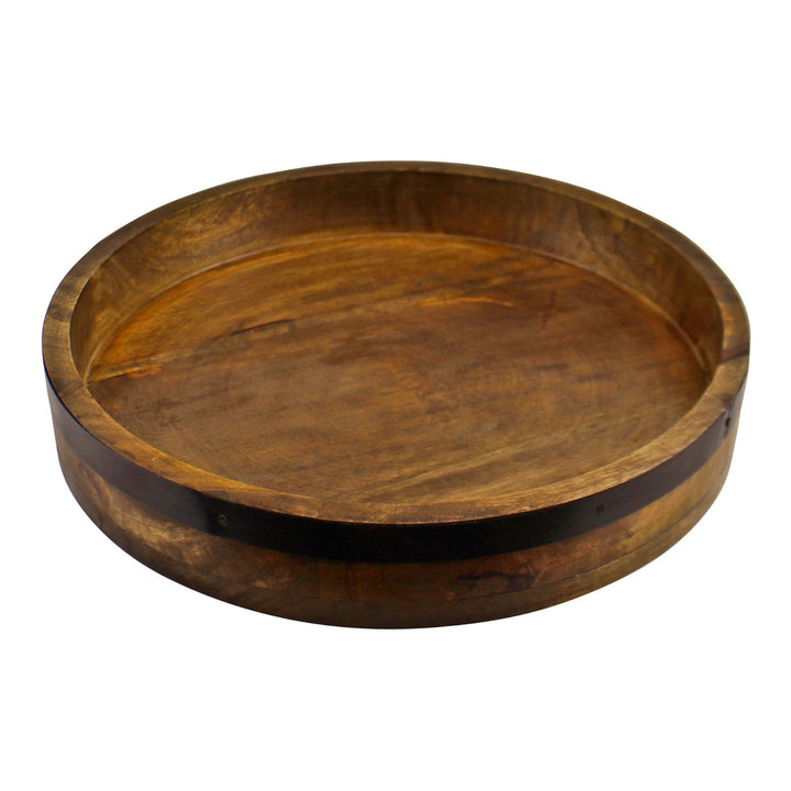 Mango Wood Circular Serving Tray, 38cm-Smiddy Furniture