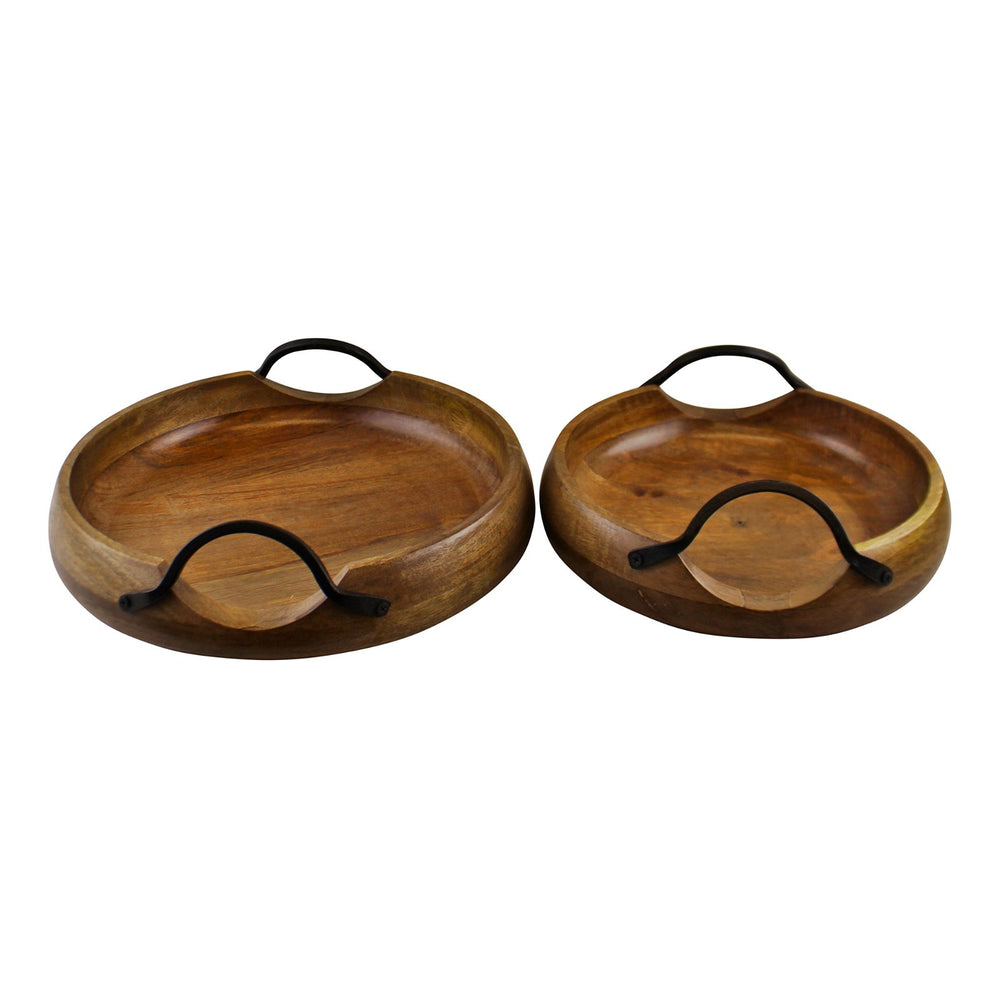 Set Of 2 Mango Wood Bowls With Metal Handles - Smiddy Furniture-2