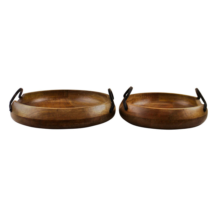 Set Of 2 Mango Wood Bowls With Metal Handles - Smiddy Furniture-3
