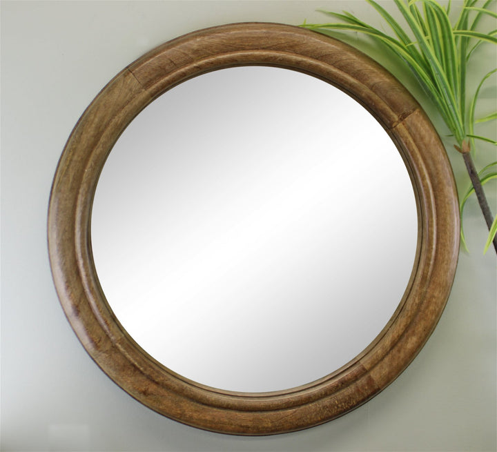 Mango Wood Circular Wall Mirror, 53cm - Smiddy Furniture-3