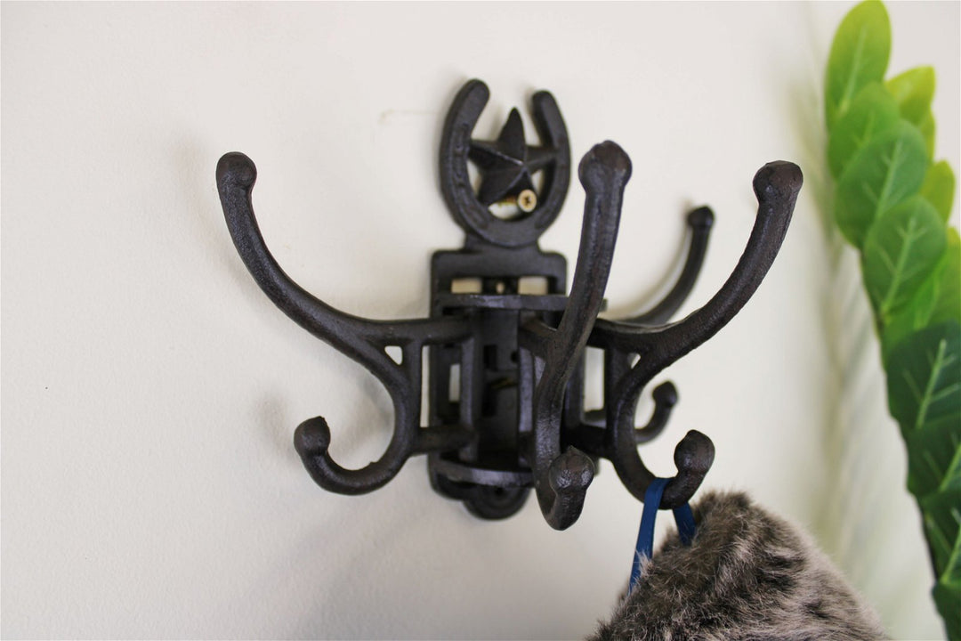 Cast Iron Wall Mounted Rotating Coat Hooks, Horseshoe, 8 Hooks - Smiddy Furniture-1