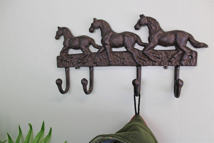 Rustic Cast Iron Wall Hooks, Three Horses - Smiddy Furniture-1