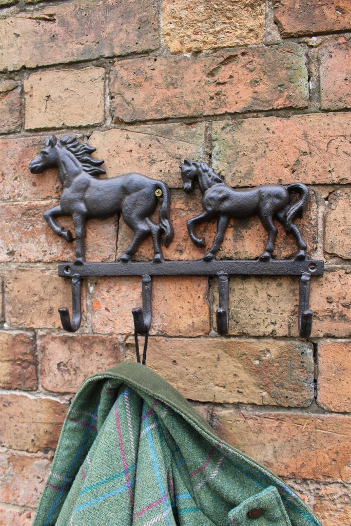 Rustic Cast Iron Wall Hooks, Two Horses - Smiddy Furniture-1