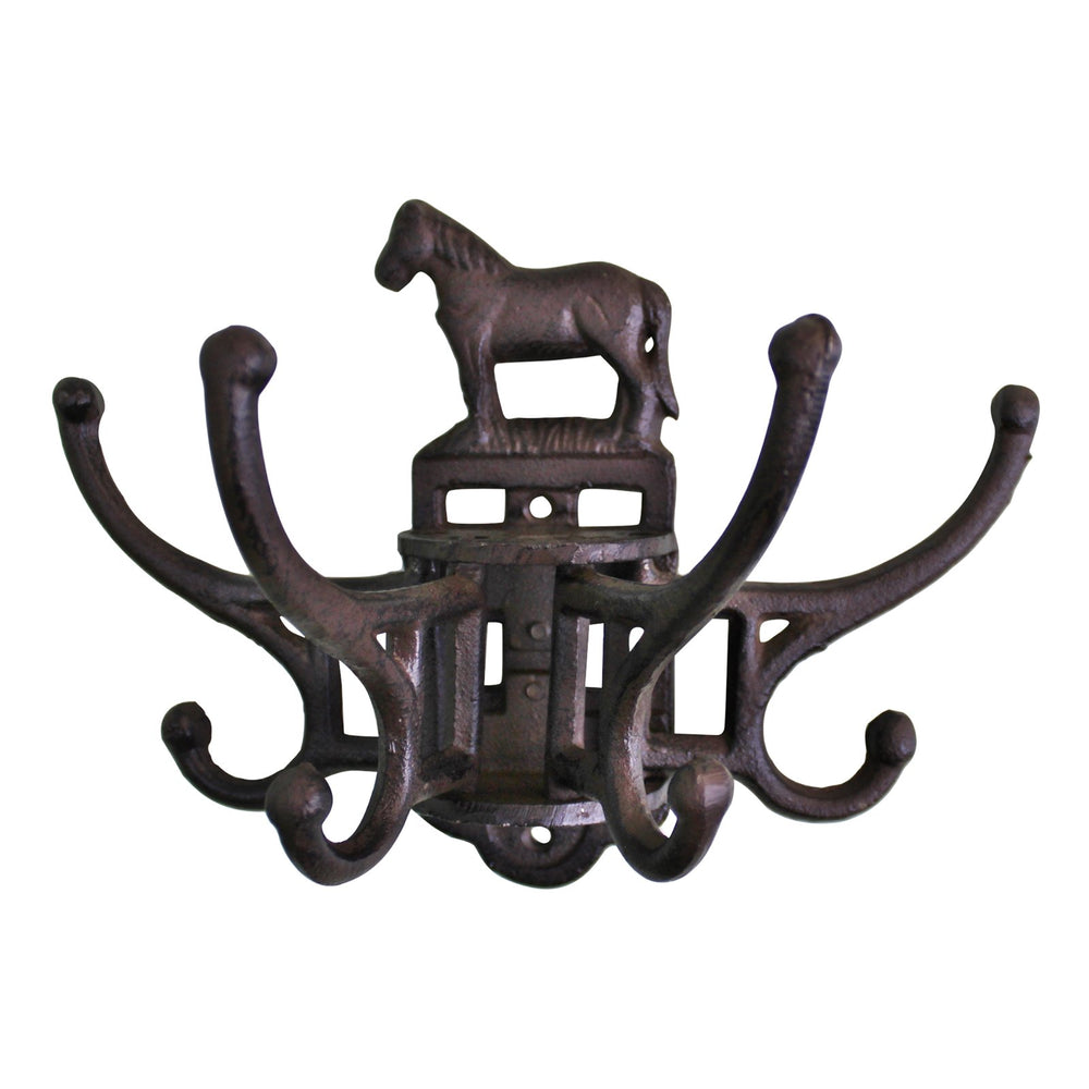 Cast Iron Wall Mounted Rotating Coat Hooks, Horse, 8 hooks - Smiddy Furniture-2
