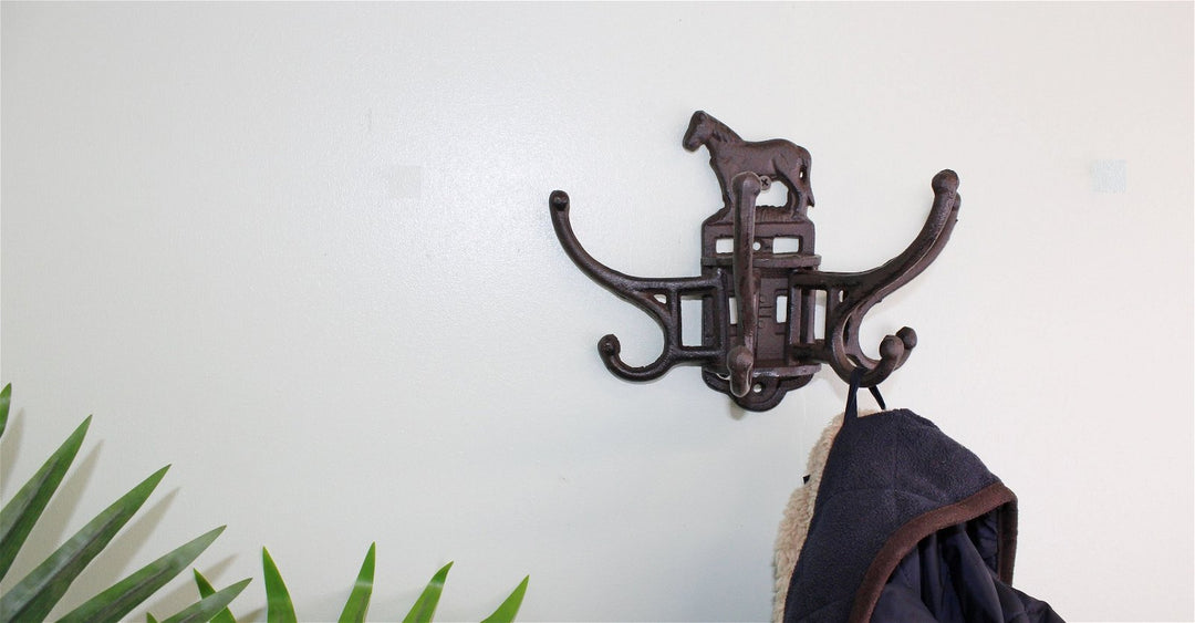 Cast Iron Wall Mounted Rotating Coat Hooks, Horse, 8 hooks - Smiddy Furniture-1
