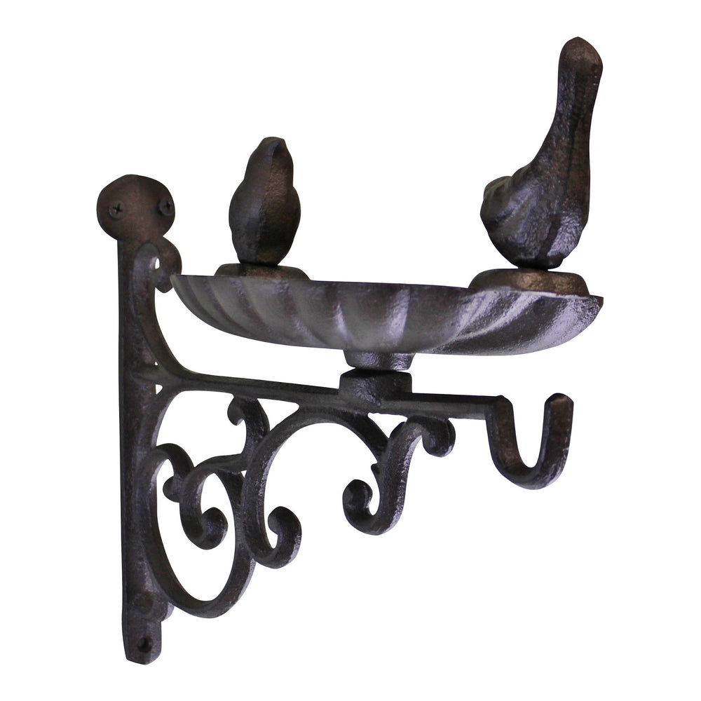 Cast Iron Hanging Basket Wall Bracket With Bird Feeder - Smiddy Furniture2