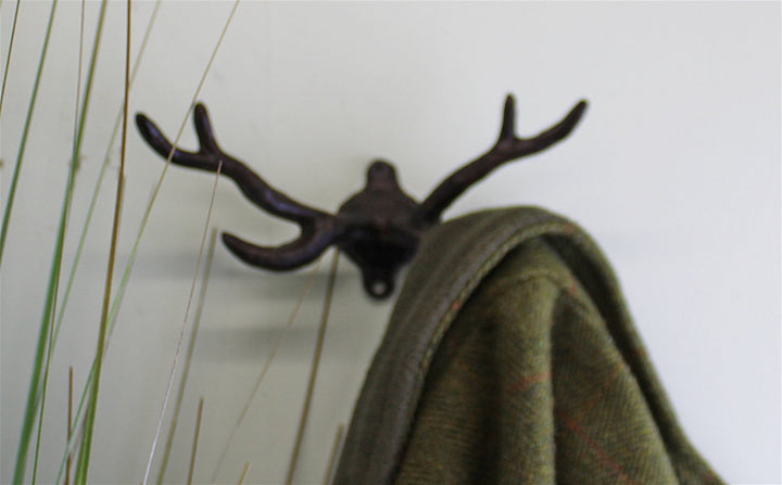 Rustic Cast Iron Wall Hooks, Stag Antlers, Small - Smiddy Furniture-3