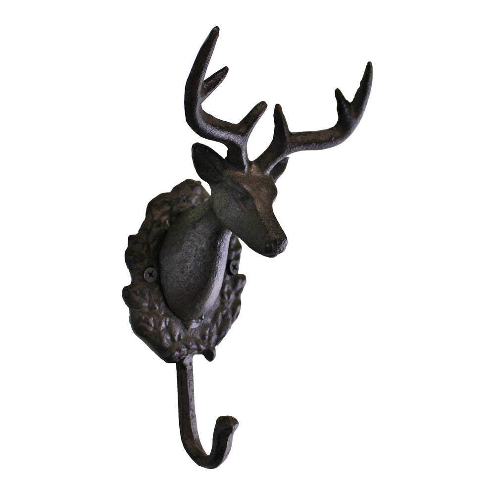 Rustic Cast Iron Wall Hooks, Single Stag Bust - Smiddy Furniture-2