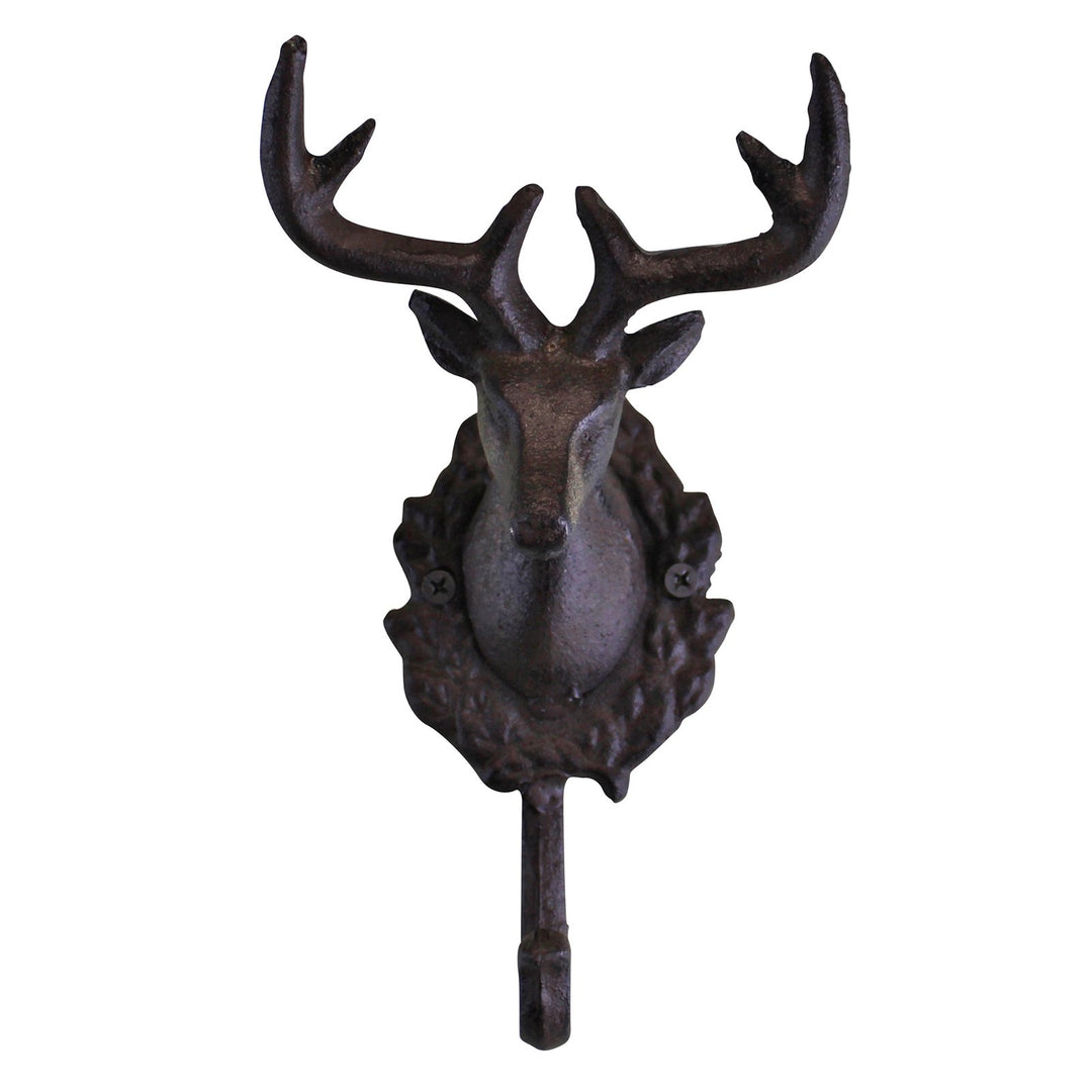 Rustic Cast Iron Wall Hooks, Single Stag Bust - Smiddy Furniture-1