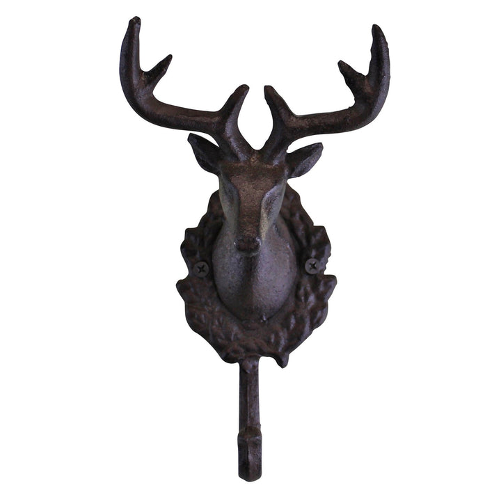 Rustic Cast Iron Wall Hooks, Single Stag Bust - Smiddy Furniture-1