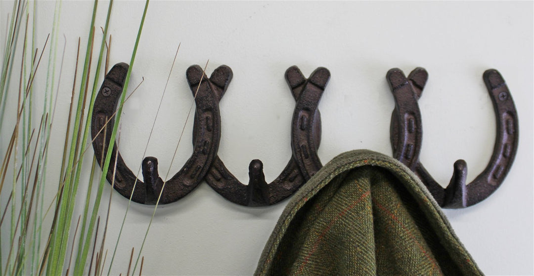Rustic Cast Iron Wall Hooks, Horseshoe Design - Smiddy Furniture-3