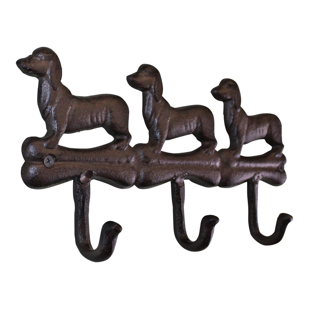 Rustic Cast Iron Wall Hooks, Sausage Dog Design With 3 Hooks - Smiddy Furniture-2