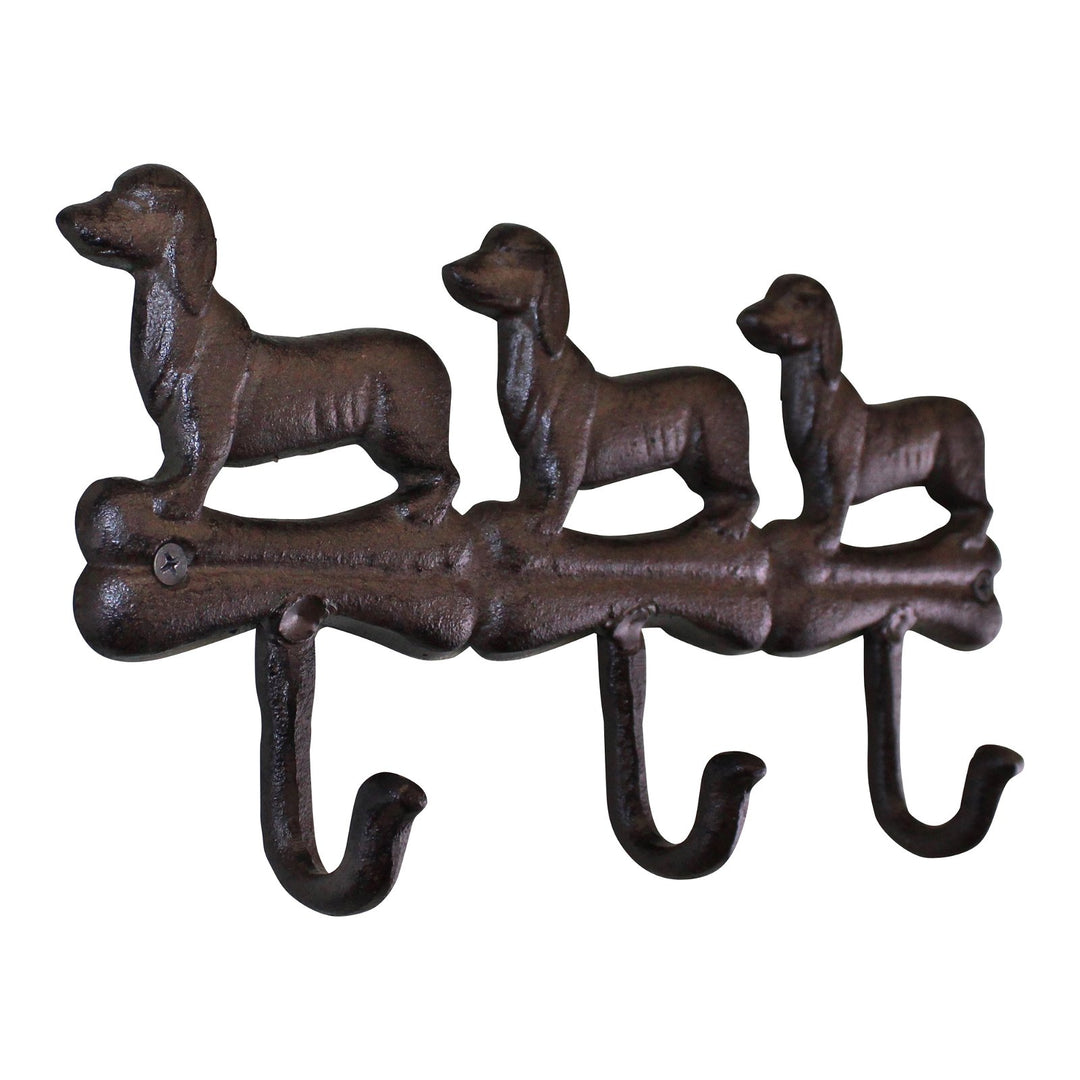 Rustic Cast Iron Wall Hooks, Sausage Dog Design With 3 Hooks - Smiddy Furniture-2