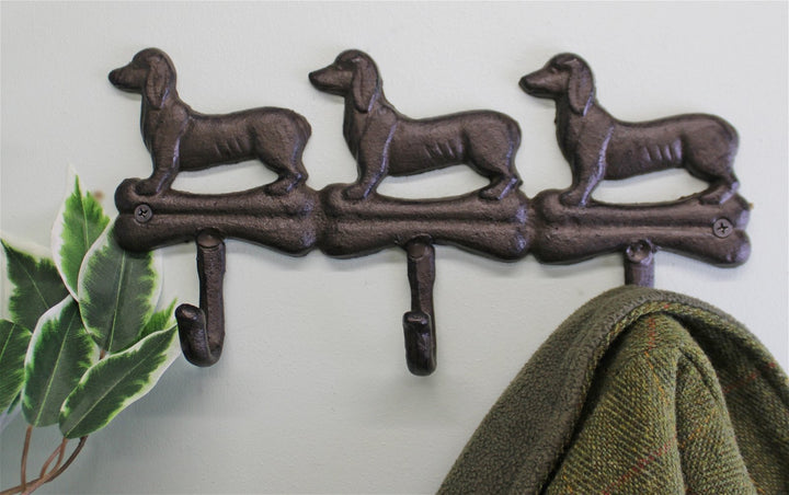 Rustic Cast Iron Wall Hooks, Sausage Dog Design With 3 Hooks - Smiddy Furniture-3