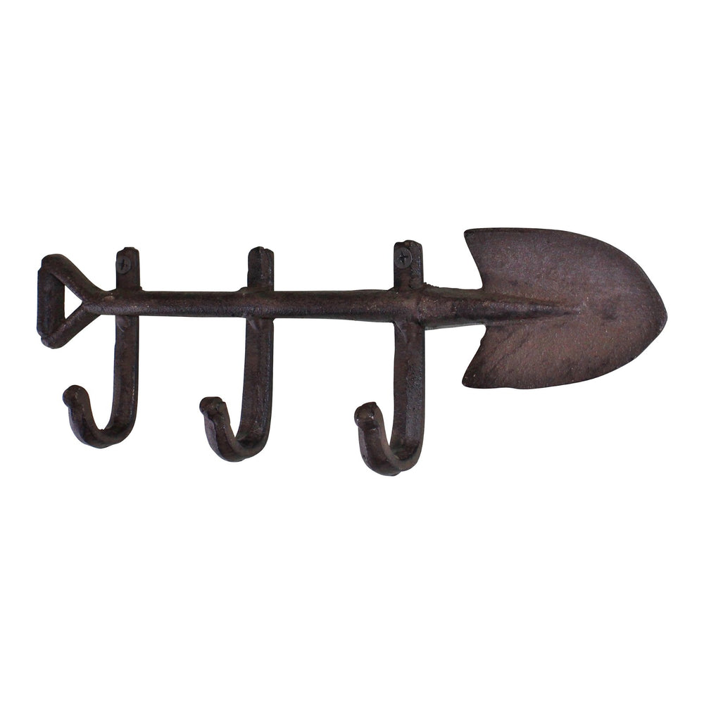 Rustic Cast Iron Wall Hooks, Garden Spade Design With 3 Hooks - Smiddy Furniture-2