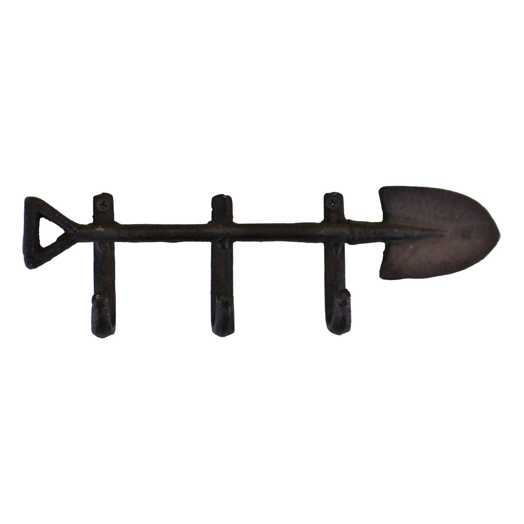 Rustic Cast Iron Wall Hooks, Garden Spade Design With 3 Hooks - Smiddy Furniture-1