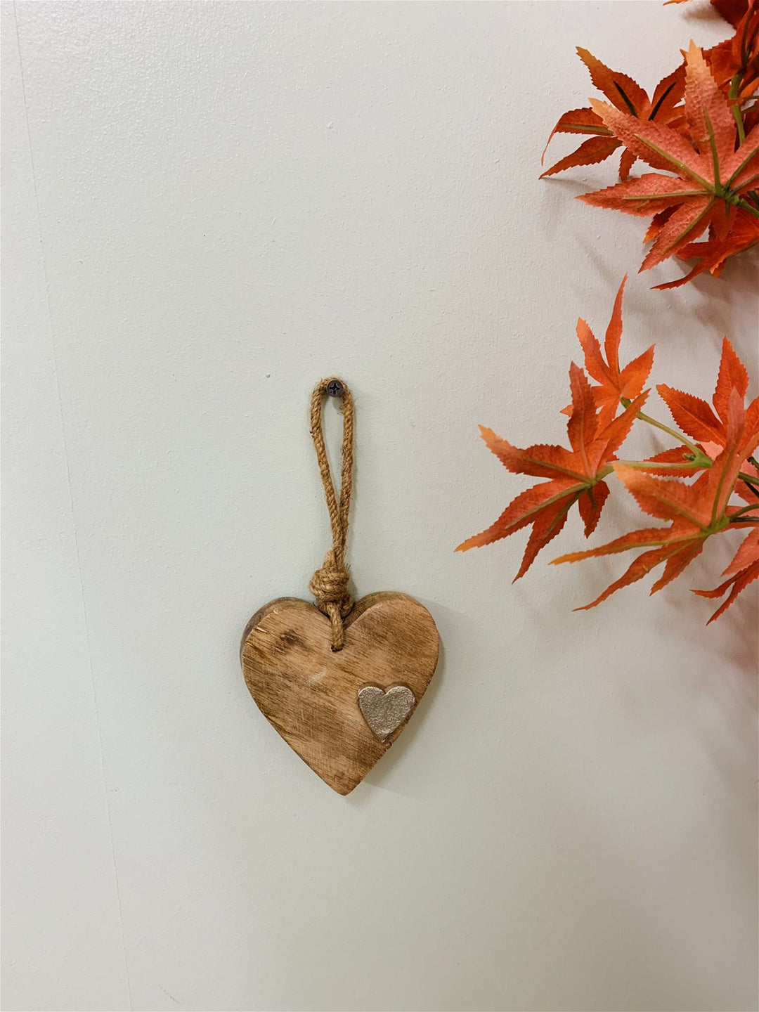 Wooden Hanging Heart With Silver Metal Heart - Smiddy Furniture-3