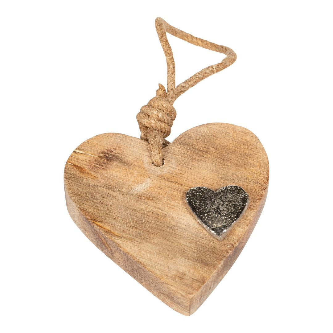 Wooden Hanging Heart With Silver Metal Heart - Smiddy Furniture-1