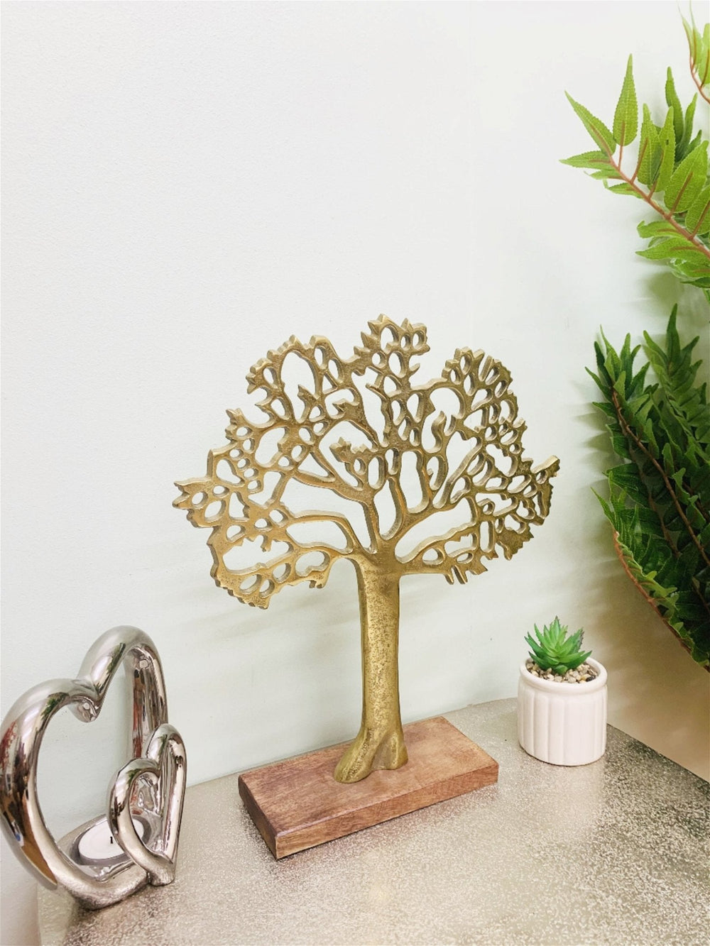Antique Gold Tree On Wooded Base 27cm - Smiddy Furniture-2