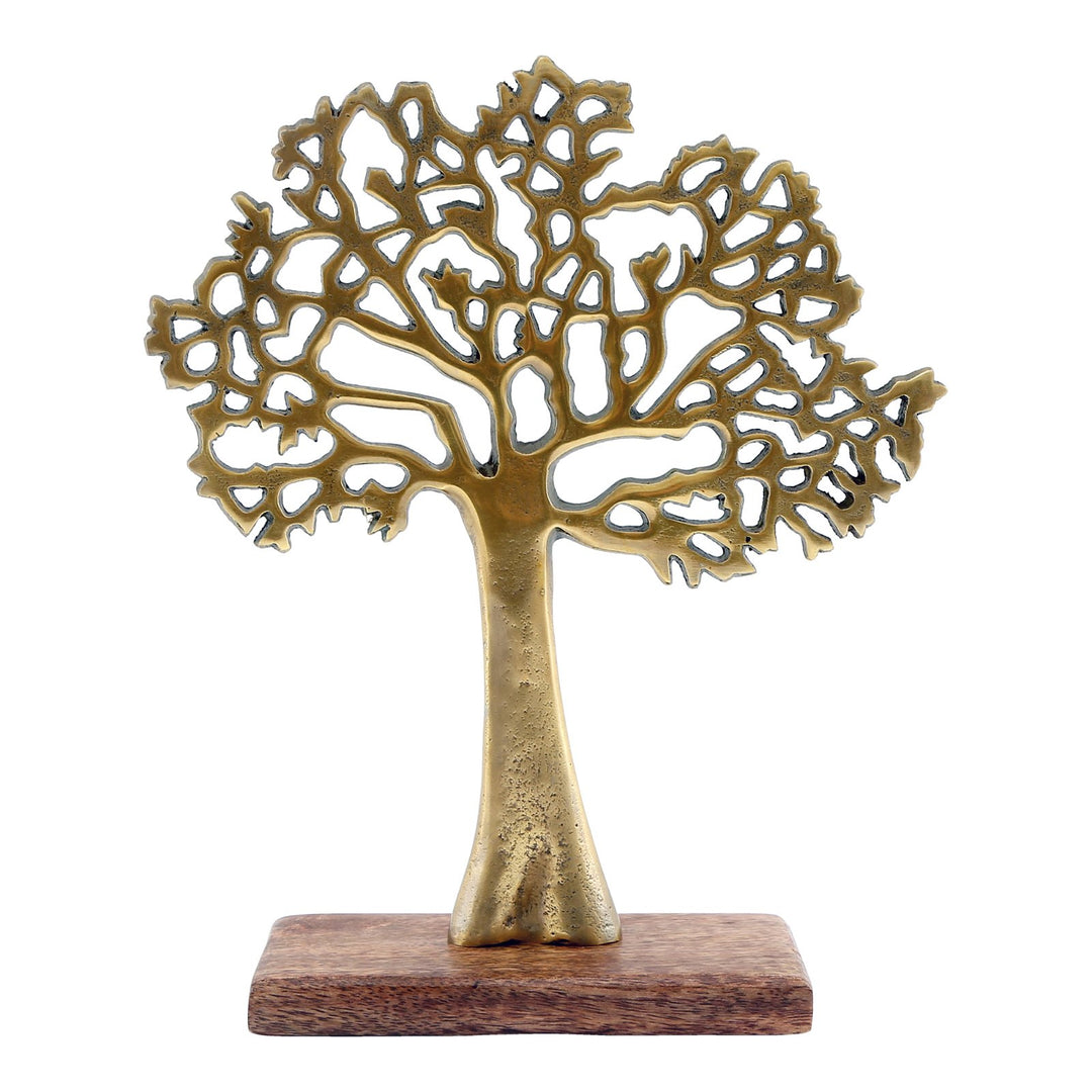 Antique Gold Tree On Wooded Base 27cm - Smiddy Furniture-1