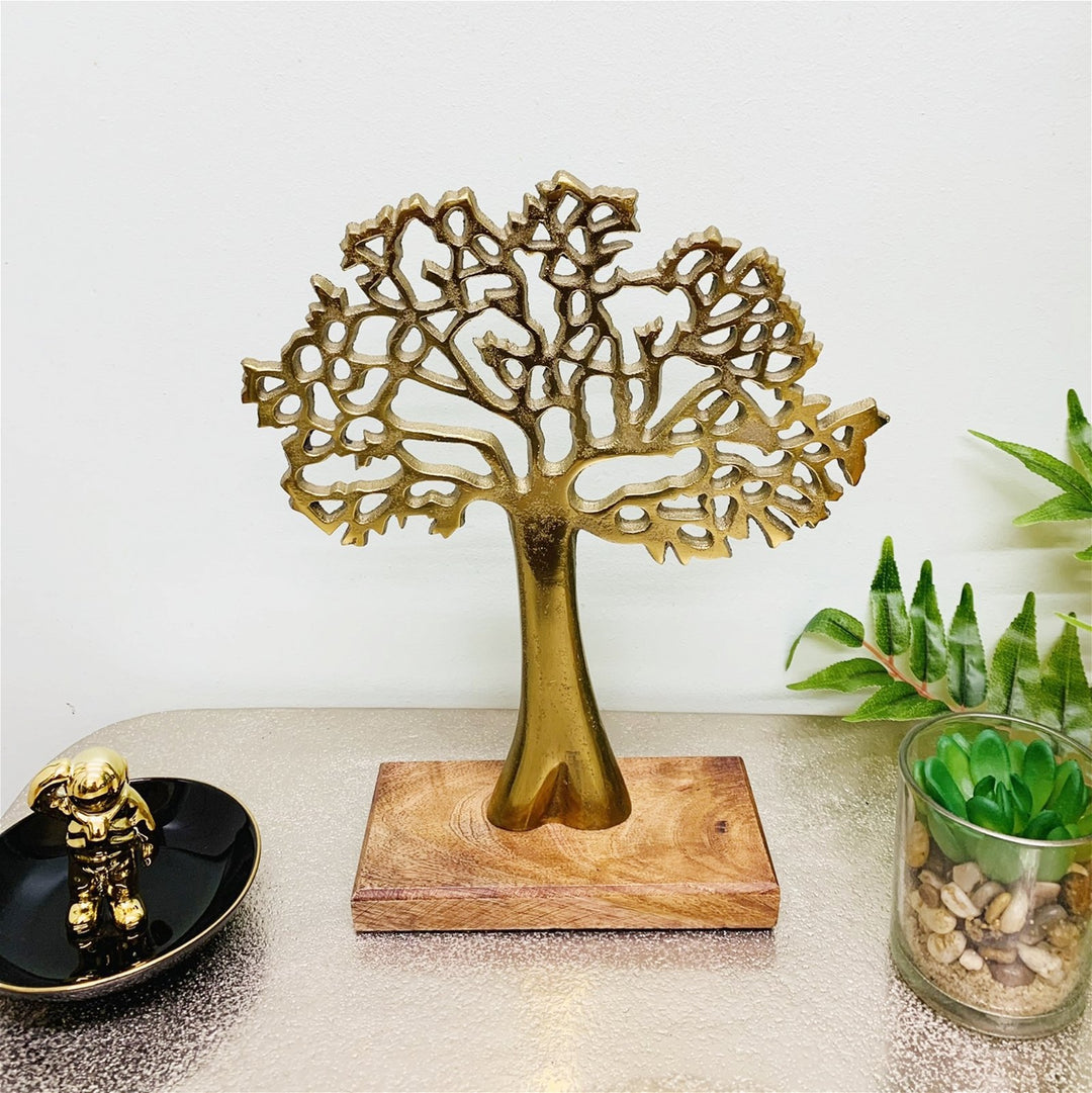 Antique Gold Tree On Wooden Base Medium - Smiddy Furniture-3
