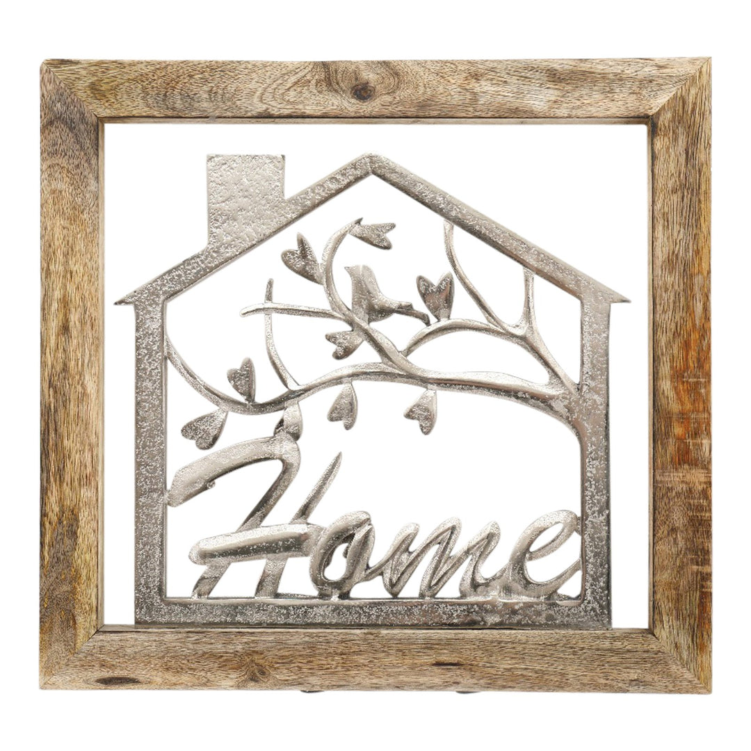 Wall Hanging Silver House In Wooden Frame 20cm - Smiddy Furniture-1