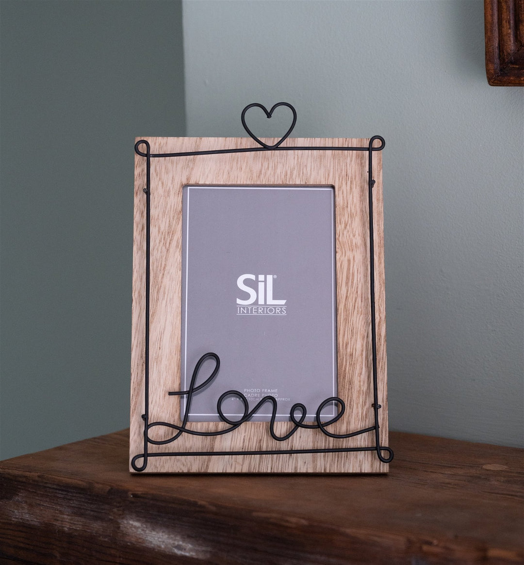 Wooden Photo Frame with Black Wire Love Script 4x6" - Smiddy Furniture-2
